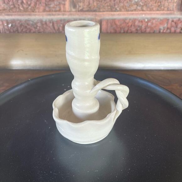 VTG Williamsburg Pottery Salt Glaze Candle Stick in Willow Blue - Picture 3 of 4